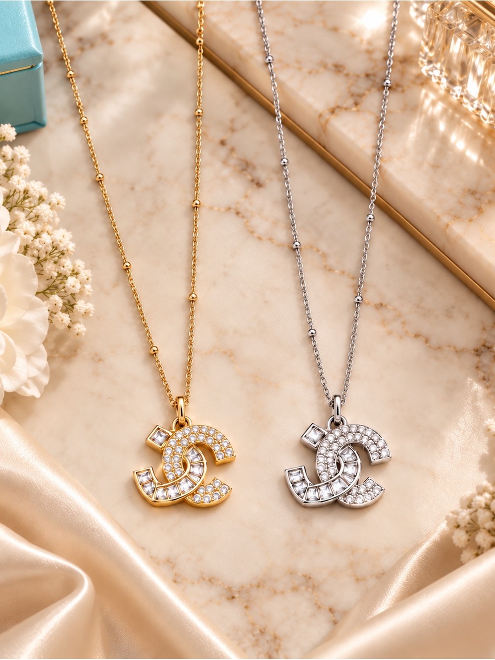 Gold Crystal Interlocking Pendant Necklaces